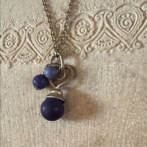Vintage Elegant Silver and Purple Heart Pendant Necklace shows some wear